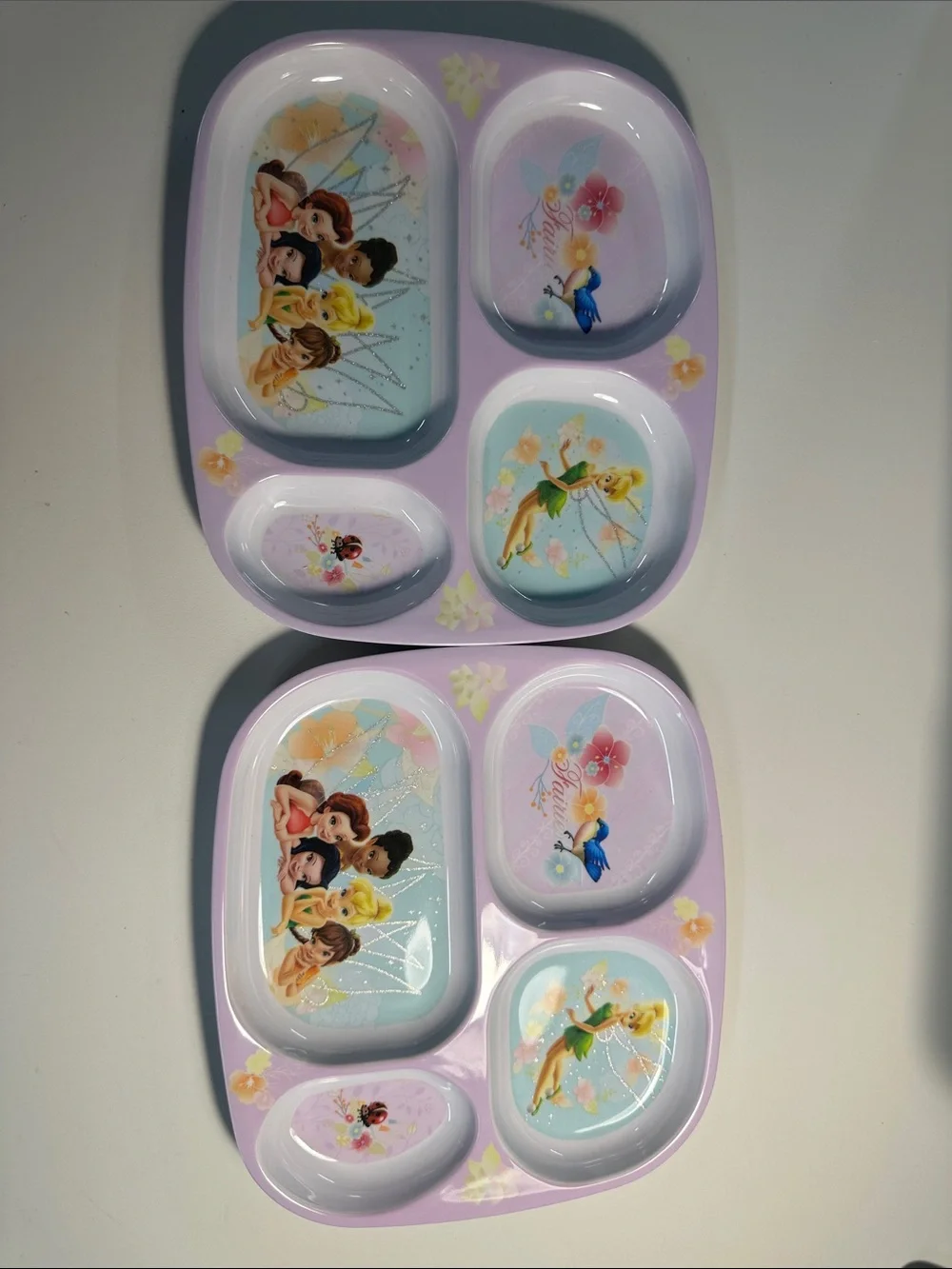 Lot of 7 Assorted Melamine Children's Dishes-  Thinker Bell Mini Disney New!!